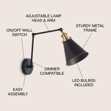 Rover 7" Adjustable Arm Metal LED Wall Sconce